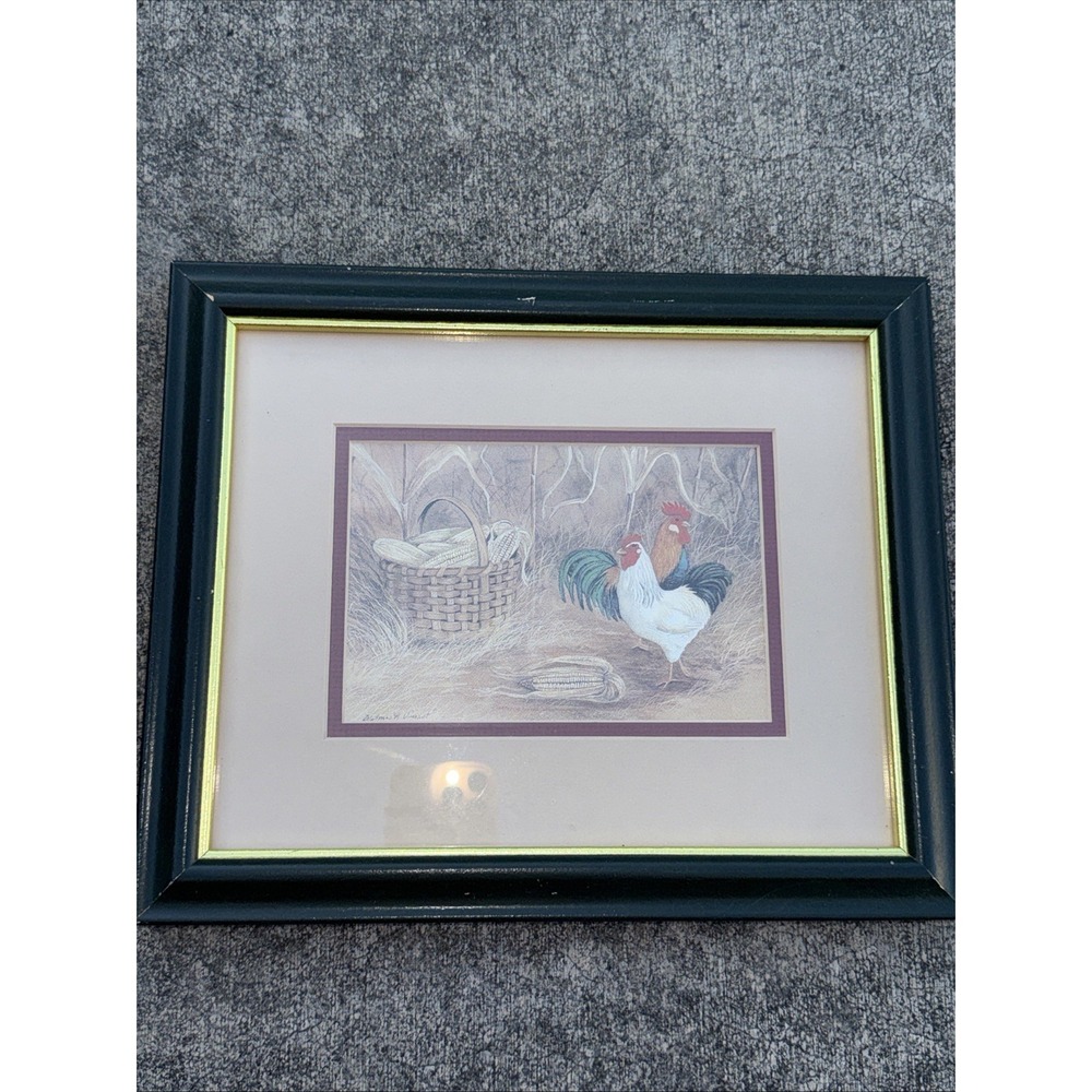1980s‎ Rustic Framed Wilma B. Vincent Chicken Print